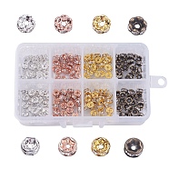 Brass Rhinestone Spacer Beads, Grade AAA, Wavy & Straight Flange, Silver Metal Color, Rondelle, Mixed Color, 6x3mm, Hole: 1mm, about 25pcs/compartment, 200pcs/box(RB-JP0002-02)