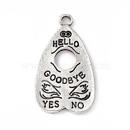 Tibetan Style Alloy Pendants, Antique Silver, Heart with Word Hello & Goodbye, Word, 32x18x1.4mm, Hole: 2.5mm(FIND-A021-01A-AS)