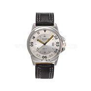 Stainless Steel Leather Quartz Wristwatches, Black, 245x20.5mm, Watch Head: 49x43.5x9.5cm, Watch Face: 34mm(WACH-N037-04D)