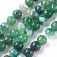 Natural Striped Agate/Banded Agate Beads Strands, Dyed & Heated, Round, Green, 8mm, Hole: 1.2mm, about 47pcs/strand, 14.96 inch(38cm)(G-G582-8mm-58)