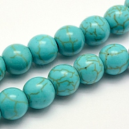 Synthetic Turquoise Beads Strands, Dyed, Round, Turquoise, 8x7~7.5mm, Hole: 1mm, about 50pcs/strand, 14.5 inch(37cm)(X-TURQ-F007-01B-8mm)