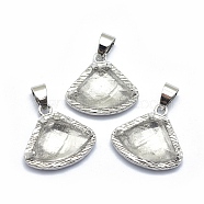 Natural Quartz Crystal Pendants, with Brass Findings, Triangle, Faceted, Platinum, 17.5x19x6.5mm, Hole: 3.5x5mm(G-O176C-05P)