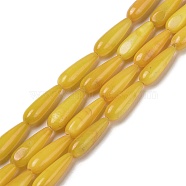 Natural Freshwater Shell Beads Strands, Dyed, Teardrop, Gold, 15.5x5mm, Hole: 0.4mm, about 25pcs/strand, 15.08''(38.3cm)(SHEL-A004-03D)