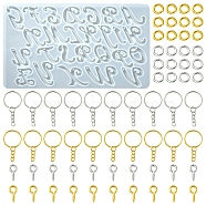 DIY Keychain Making Kits, Inlcluding Alphabet Pendant Silicone Molds, Iron Split Key Rings & Screw Eye Pin Peg Bails, Brass Open Jump Ring, Platinum & Golden, 155x90x6mm(DIY-FS0004-83)