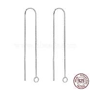 925 Sterling Silver Ear Stud Findings, with 925 Stamp, Ear Thread, with Box Chain, Silver, 80x1mm, Hole: 1mm, Pin: 0.8mm(STER-I014-01S-A)