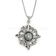 201 Stainless Steel Chain, Zinc Alloy and Glass Pendant Necklaces, Devil Compass , Antique Silver & Stainless Steel Color, 23.50 inch(59.7cm)(NJEW-C034-26AS)