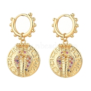 Brass Micro Pave Cubic Zirconia Huggie Hoop Earring, with Cardboard Boxes, Flat Round with Snake Crown, Colorful, Golden, 35mm, Pin: 1mm(EJEW-JE04213)