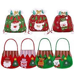 7Pcs 7 Style Christmas Non-woven Fabrics Candy Bags Decorations, with Handle, for Christmas Party Snack Gift Ornaments, Mixed Patterns, 1pcs/style(ABAG-SZ0001-16)
