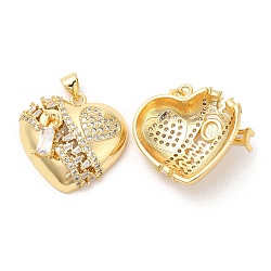 Rack Plating Brass Pendants, with Cubic Zirconia, Heart, Real 16K Gold Plated, 23.5x24x10mm, Hole: 4x3.5mm(KK-R146-08G)