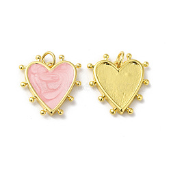Rack Plating Brass Enamel Pendants, with Jump Ring, Lead Free & Cadmium Free, Heart Charm, Real 18K Gold Plated, Misty Rose, 19x18x3mm, Hole: 3.5mm(KK-D074-03G-01)