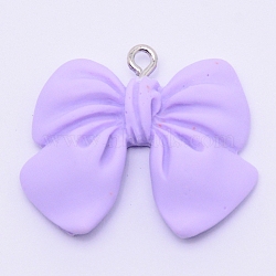 Resin Pendants, with Platinum Plated Iron Screw Eye Pin Peg Bails, Bowknot, Lilac, 25x28x5mm, Hole: 1.8mm(RESI-TAC0001-01L-F)