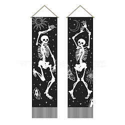 Polyester Decorative Wall Tapestrys, for Home Decoration, with Wood Bar, Rope, Rectangle, Skeleton Pattern, 1300x330mm(AJEW-WH0399-011)