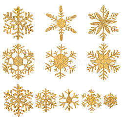 11Pcs 11 Style Computerized Embroidery Cloth Iron on Patches, Stick On Patch, Costume Accessories, Appliques, Gold, Snowflake Pattern, 26~64x22~54x1mm, 1pc/style(PATC-FG0001-49)