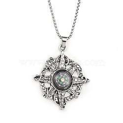 201 Stainless Steel Chain, Zinc Alloy and Glass Pendant Necklaces, Devil Compass , Antique Silver & Stainless Steel Color, 23.50 inch(59.7cm)(NJEW-C034-26AS)