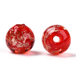 Luminous Handmade Gold Sand Lampwork Beads, Glow in the Dark, Round, Red, 9.5~10x8.5~9.5mm, Hole: 1.4~1.6mm(LAMP-N024-05A-02)