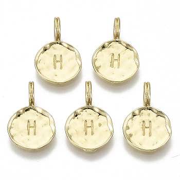 Alloy Pendants, Cadmium Free & Nickel Free & Lead Free, Flat Round with Letter, Real 18K Gold Plated, Letter.H, 17x11.5x1.5mm, Hole: 2.5mm
