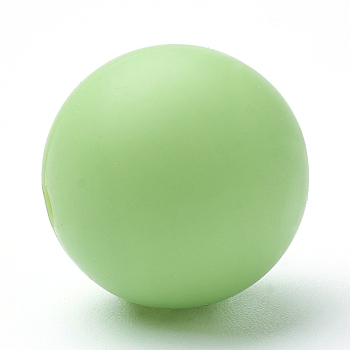 Food Grade Eco-Friendly Silicone Beads, Round, Lawn Green, 14~15mm, Hole: 2mm