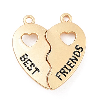 Alloy Enamel Split Pendants, Magnetic Charms, Heart with Word Best Friends, Golden, 28x25x2mm, Hole: 2mm