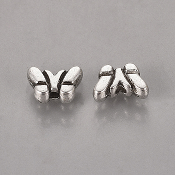 Tibetan Style Alloy Beads, Cadmium Free & Nickel Free & Lead Free, Butterfly, Antique Silver, about 5mm long, 8mm wide, 3mm thick, hole: 1mm