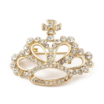 Rhinestone Crown Brooch Pin, Alloy Badge for Backpack Clothes, Golden, 36x42x11.5mm