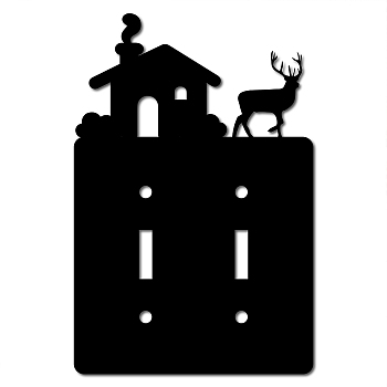 Iron Light Switch Decorations, with Screws, Rectangle with House & Deer, Black, 173x115x1.5mm