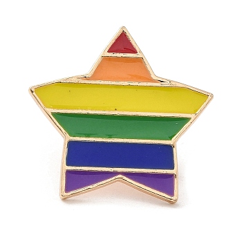 Pride Rainbow Theme Enamel Pins, Light Gold Alloy Badge for Backpack Clothes, Colorful, Star, 18.5x19.5x1.2mm