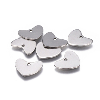 201 Stainless Steel Stamping Blank Tag Charms, Heart, Stainless Steel Color, 10.5x12.5x0.8mm, Hole: 1.4mm