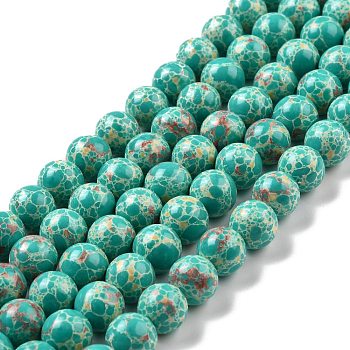 Synthetic Imperial Jasper Beads Strands, Dyed, Round, Light Sea Green, 10mm, Hole: 1.4mm, about 38pcs/strand, 14.57''(37cm)
