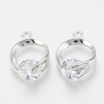 Alloy Cubic Zirconia Pendants, Ring, Platinum, 18x12x5.5mm, Hole: 1.5mm