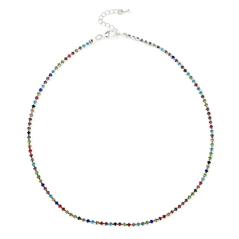 Colorful Rhinestone Tennis Necklace, Brass Link Chain Necklace, Platinum, 15.87 inch(40.3cm)