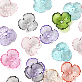 Transparent Acrylic Bead Caps, 3-Petal Flower, Mixed Color, 10x3mm, Hole: 1.4mm