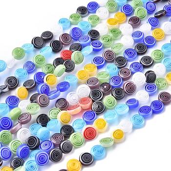 Flat Round Handmade Millefiori Glass Beads, Mixed Color, 6x3mm, Hole: 0.5mm, about 65pcs/strand, 14.1 inch