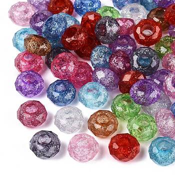 Transparent Acrylic European Beads, Rondelle, Large Hole Bead, with Glitter Powder, Faceted, Mixed Color, 13.5x8mm, Hole: 5.5mm, about 657pcs/500g