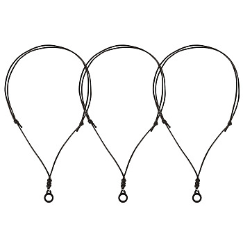 12Pcs Waxed Polyester Cord Pen String, with Silicone Rings, Pen Clips, Black, 783mm