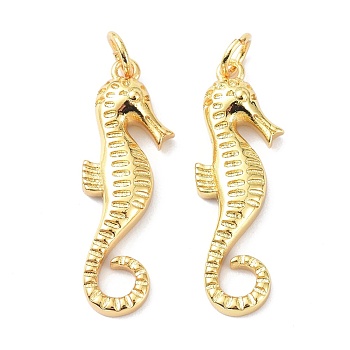 Eco-Friendly Brass Pendants, with Jump Ring, Long-Lasting Plated, Sea Horse, Real 18K Gold Plated, 26.5x9x3mm