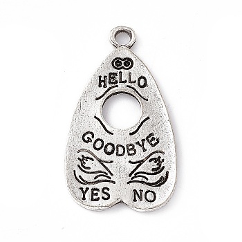 Tibetan Style Alloy Pendants, Antique Silver, Heart with Word Hello & Goodbye, Word, 32x18x1.4mm, Hole: 2.5mm