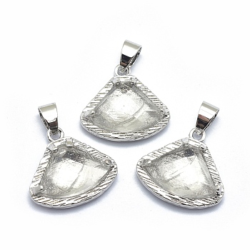 Natural Quartz Crystal Pendants, with Brass Findings, Triangle, Faceted, Platinum, 17.5x19x6.5mm, Hole: 3.5x5mm