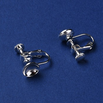 Brass Clip-on Earring Findings, Silver, Tray: 7mm, 15.5x15.5x8mm
