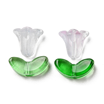 Glass Beads, Morning Glory Flower & Leaf, Plum, 10x10.5x5.5mm, Hole: 1mm, 6.5x14x4.5mm, Hole: 1mm, 20pcs/bag