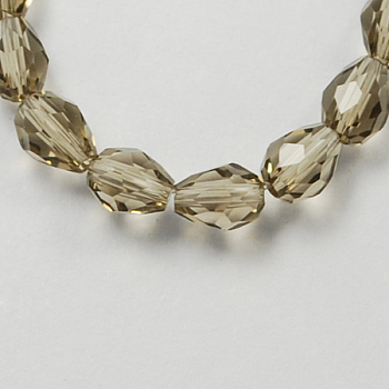 Glass Beads Strands, Faceted, teardrop, Gray, 6x4mm, Hole: 1mm, about 65~68pcs/strand, 14.96~15.35 inch