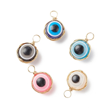 Plastic Pendants, with Eco-Friendly Copper Wire,Evil Eye, Mixed Color, 21x14.5x12mm, Hole: 4.5mm