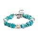 Synthetic Turquoise(Dyed) Chips & Imitation Pearl Beaded Bracelet with Alloy Turtle Charm(BJEW-TA00145)-1