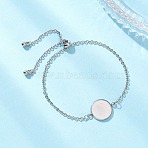304 Stainless Steel Cable Chain Slider Bracelet Making, with Round Trays, with CCB Plastic Charms and Brass Beads, Stainless Steel Color, Tray: 14.5mm, 10-7/8 inch(27.6cm)(BJEW-JB12959-03)