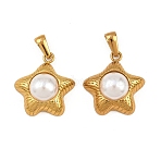 ABS Plastic Imitation Pearl Pendants, Starfish Charm, with 304 Stainless Steel Findings, Golden, White, 22.5x21x9mm, Hole: 6.5x3mm(STAS-P438-33G)