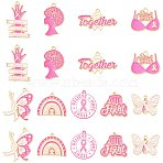 18Pcs 9 Styles Breast Cancer Awareness Ribbon Zinc Alloy Enamel Pendants, Golden, Mixed Shapes, 17~30x18~29x1.5mm, Hole: 1~1.8mm, 2pcs/style(ENAM-FS0004-45)