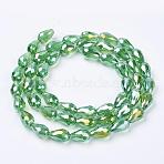 Electroplate Glass Beads Strands, AB Color Plated, Faceted Teardrop, Medium Sea Green, 15x10mm, Hole: 1.7~2mm, 46~48pcs/strand, 69~72cm(EGLA-D015-15x10mm-18)