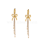 304 Stainless Steel Hoop Dangle Earrings, Bowknot, with Imitation Pearl, Ion Plating(IP), Real 18K Gold Plated, 67x4mm(STAS-OY003-65G)