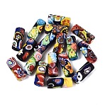 Handmade Millefiori Glass Column Beads, Chevron Beads, Mixed Color, 24x10~12mm, Hole: 2mm, about 10pcs/strand(LA-N001-02B-01)