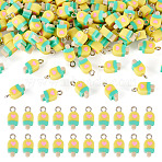 100Pcs Handmade Polymer Clay Charms, with Iron Findings, Yellow, 14x6x5mm, Hole: 1.8mm(CLAY-TA0001-96C)