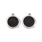 304 Stainless Steel Enamel Pendants, Flat Round Charms, Stainless Steel Color, Black, 17.5x16.5x3mm, Hole: 1.6mm(STAS-K293-26P-02)